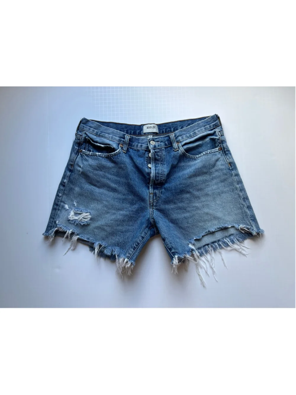 Agolde Parker Long Distressed Cutoff Blue Jean Shorts 31